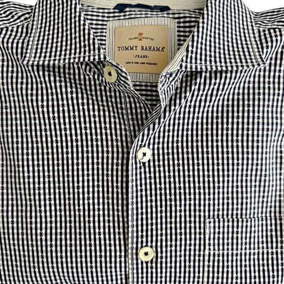 Tommy Bahama Blue White Checked Gingham Button Down L/S Shirt MEDIUM - Picture 1 of 8